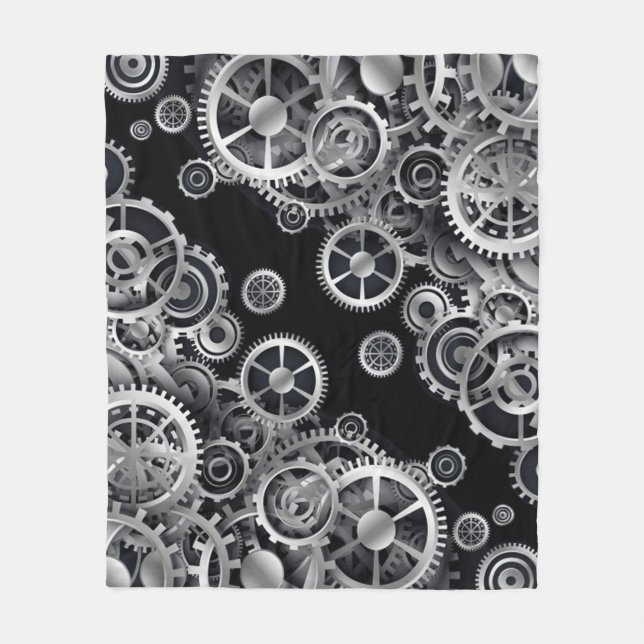 Steampunk Silver Gears Fleece Blanket (Front)