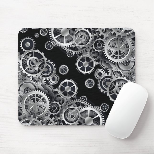 Steampunk Silver Gears Mouse Pad (With Mouse)