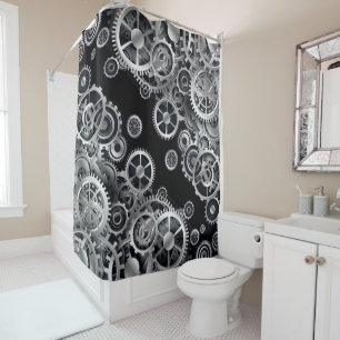 Steampunk Silver Gears Shower Curtain