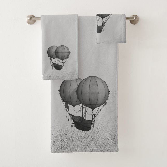 Steampunk Silver Hot Air Balloons with Ship Bath Towel Set (Insitu)
