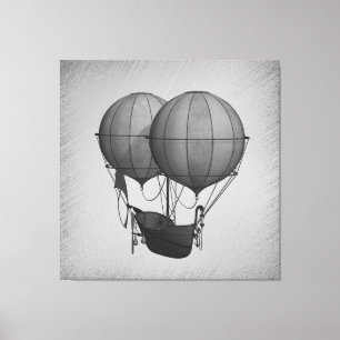 Steampunk Silver Hot Air Balloons with Ship Canvas Print