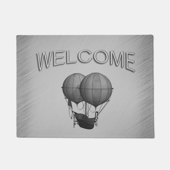 Steampunk Silver Hot Air Balloons with Ship Doormat (Front)
