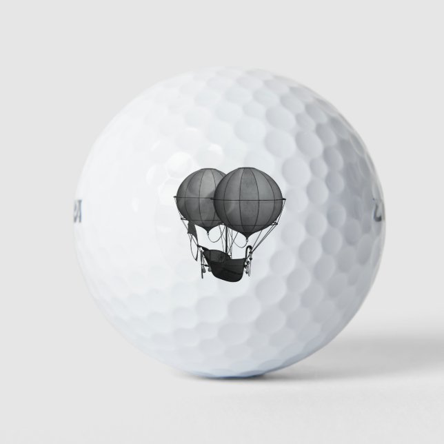 Steampunk Silver Hot Air Balloons with Ship Golf Balls (Front)