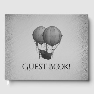 Steampunk Silver Hot Air Balloons with Ship Guest Book