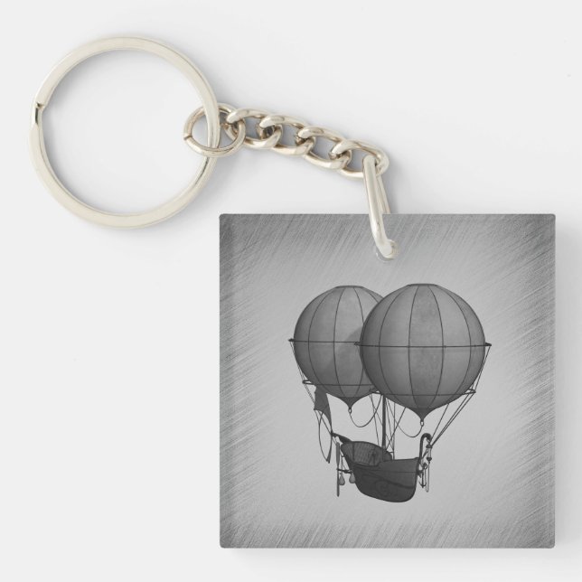 Steampunk Silver Hot Air Balloons with Ship Key Ring (Front)