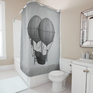 Steampunk Silver Hot Air Balloons with Ship Shower Curtain