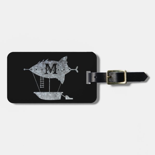 Steampunk Silver Zinc Airship Custom Monogram Luggage Tag (Front Horizontal)