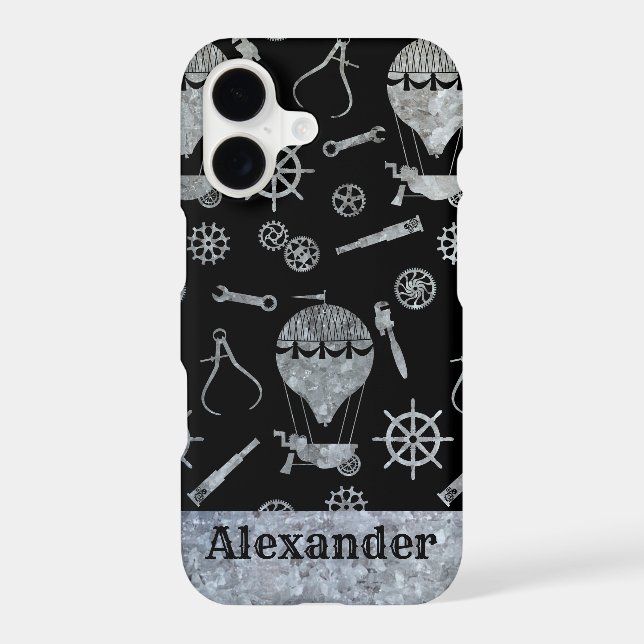 Steampunk Silver Zinc Ballooning Theme Custom Name (Back)
