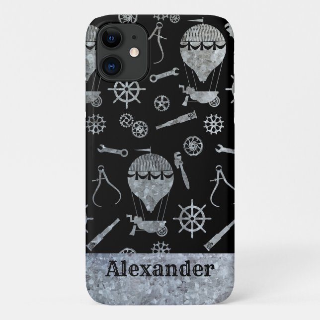 Steampunk Silver Zinc Ballooning Theme Custom Name Case-Mate iPhone Case (Back)
