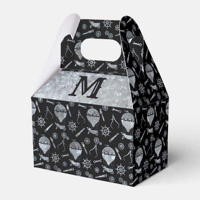 Steampunk Silver Zinc Balloons Monogram Gable Favour Box (Front Side)