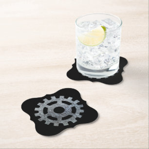 Steampunk Silver Zinc Gear VII Paper Coaster