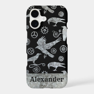 Steampunk Silver Zinc Gears and Crows Custom Name