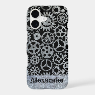 Steampunk Silver Zinc Gears Custom Name