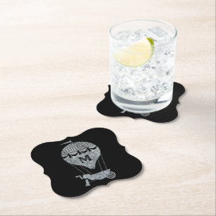 Steampunk Silver Zinc Hot Air Ballon Monogram Paper Coaster