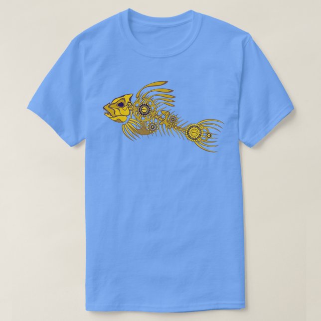 Steampunk skeleton fish in gold T-Shirt (Design Front)