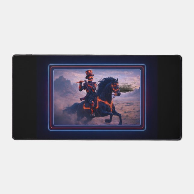 Steampunk Skeleton Riding Stallion Playing Flute Desk Mat (Front)