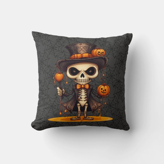 Steampunk Skeleton Throw Pillow (Front)