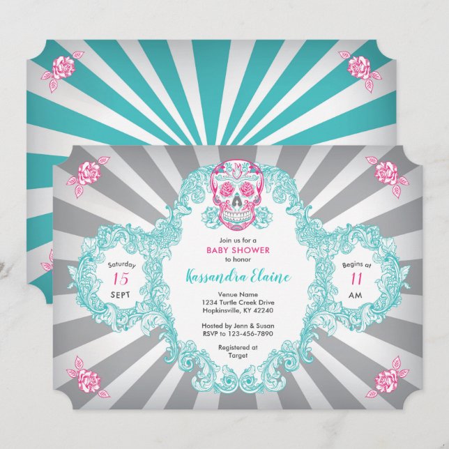 Steampunk Skull Burst Baby Shower Invitation (Front/Back)