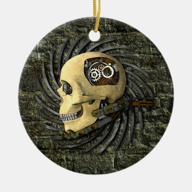 Steampunk Skull Ceramic Tree Decoration (Front)