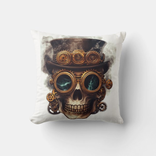 Steampunk Skull Engine Cushion (Front)