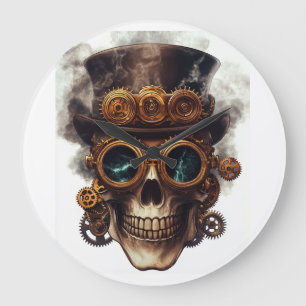 Steampunk Skull Engine Large Clock