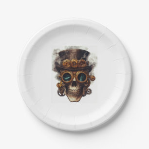 Steampunk Skull Engine Paper Plate