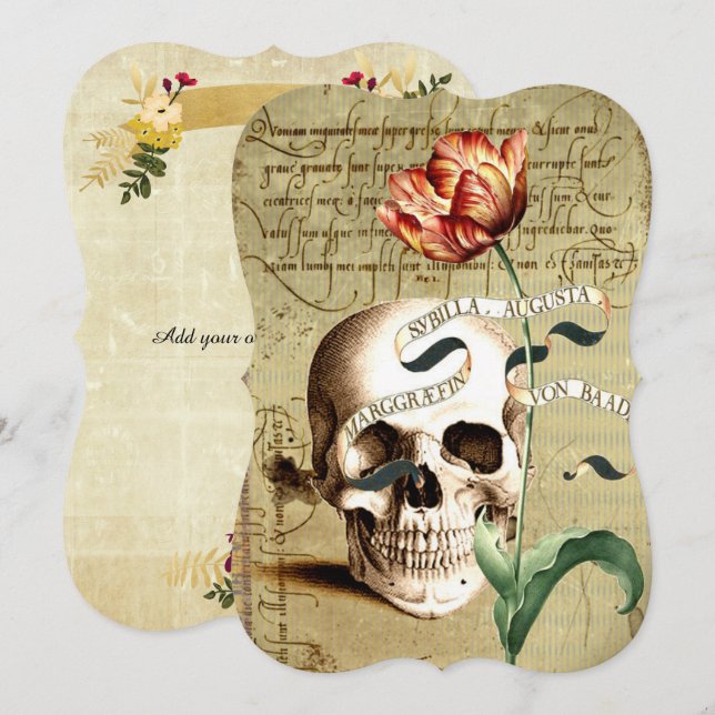 Steampunk Skull Floral Halloween Invitations (Front/Back)