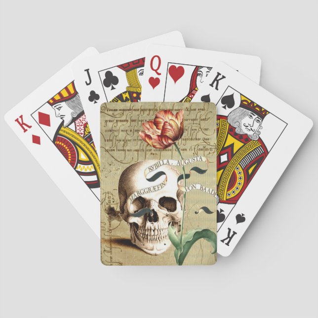 Steampunk Skull Floral Halloween Playing Cards (Back)