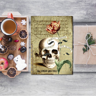 Steampunk Skull Floral Writing Halloween 3.5" x 5" Invitation