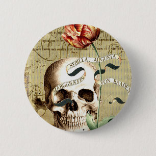 Steampunk Skull Floral Writing Halloween 6 Cm Round Badge