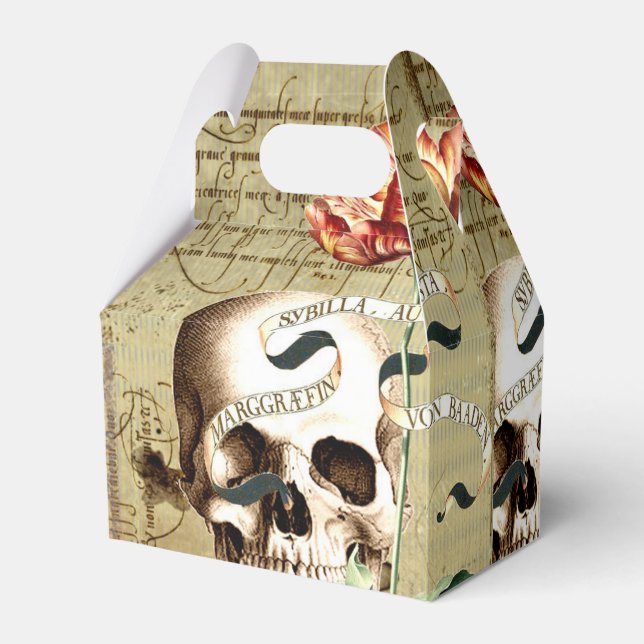 Steampunk Skull Floral Writing Halloween Favour Bo Box (Back Side)