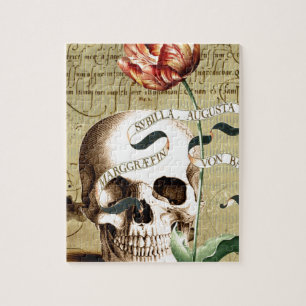Steampunk Skull Floral Writing Halloween Jigsaw Puzzle