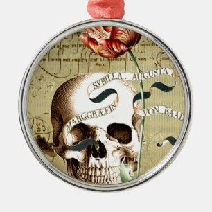 Steampunk Skull Floral Writing Halloween Metal Tree Decoration