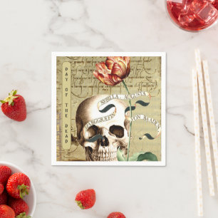 Steampunk Skull Floral Writing Halloween Stickers Napkin