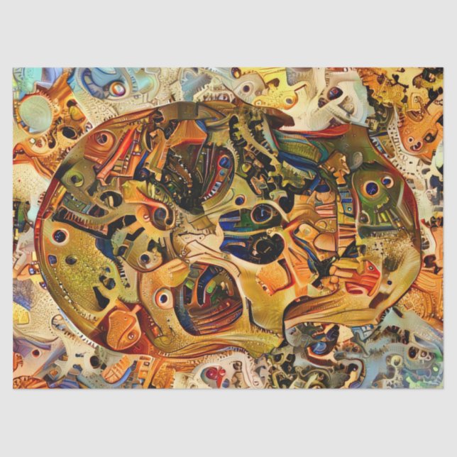 Steampunk Skull Gold Decoupage Tissue Paper (Front)