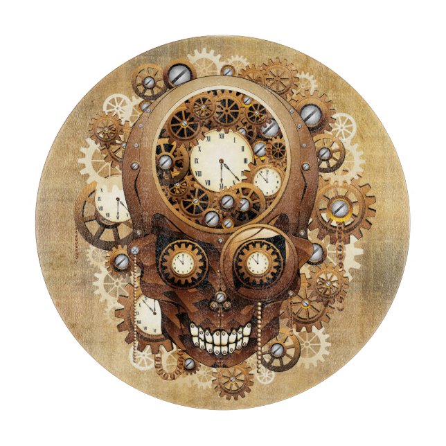 Steampunk Skull Gothic Style Cutting Board (Front)