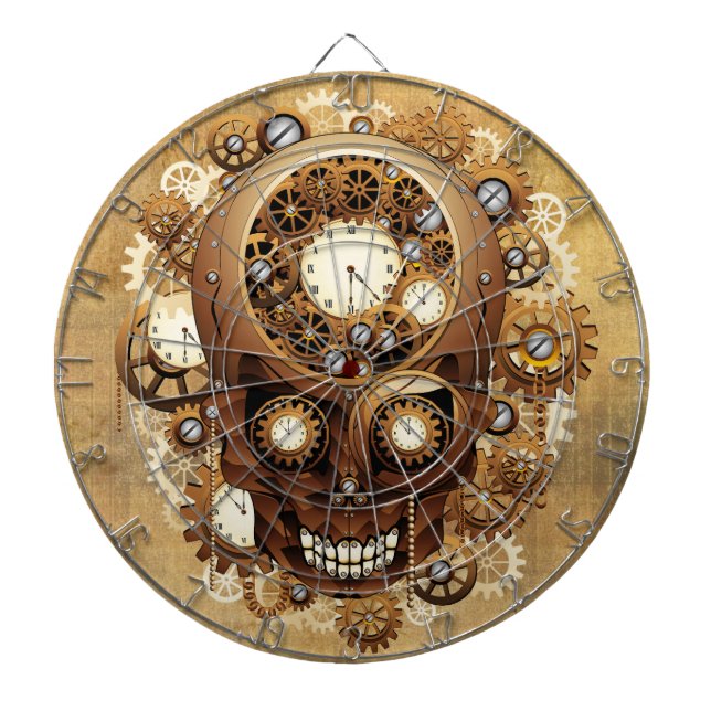 Steampunk Skull Gothic Style Dartboard (Front)