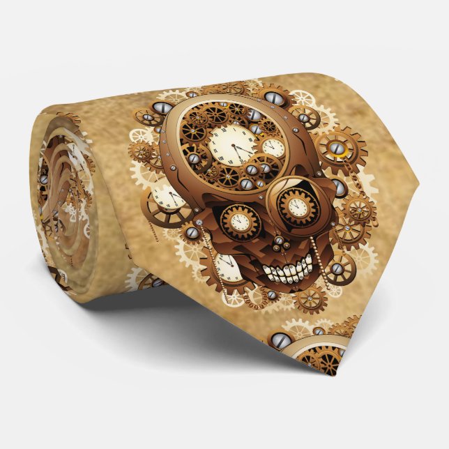 Steampunk Skull Gothic Style Tie (Rolled)