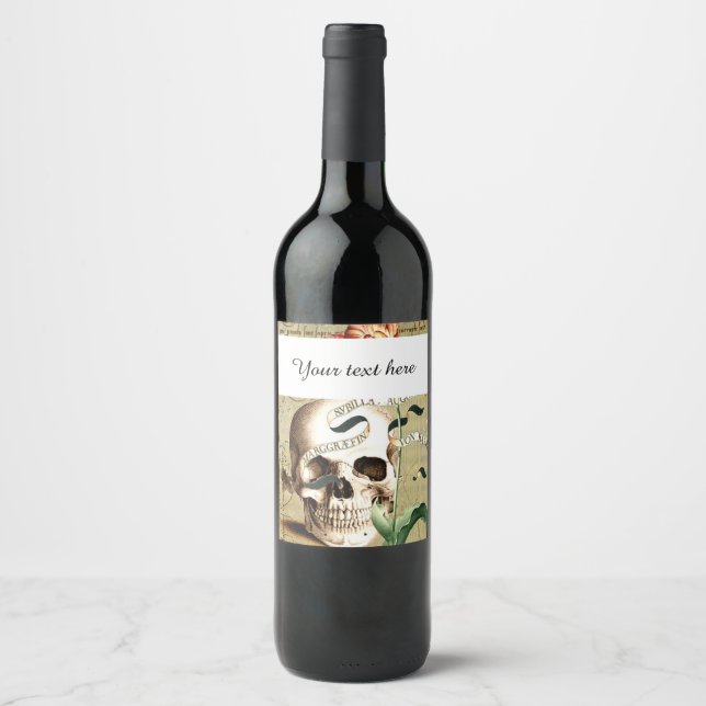 Steampunk Skull Halloween Wine Bottle Label (Front)