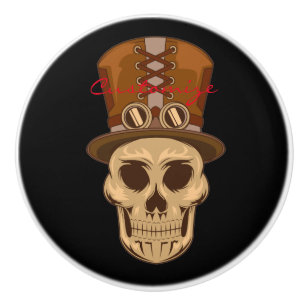Steampunk Skull in Top Hat Thunder_Cove Ceramic Knob