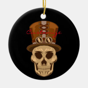 Steampunk Skull in Top Hat Thunder_Cove Ceramic Tree Decoration