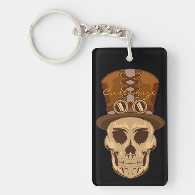 Steampunk Skull in Top Hat Thunder_Cove Key Ring (Front)