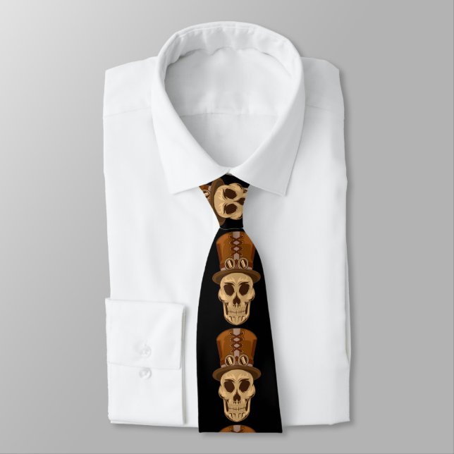 Steampunk Skull in Top Hat Thunder_Cove Tie (Tied)
