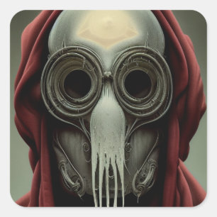 steampunk skull monster horror marine alien robot  square sticker