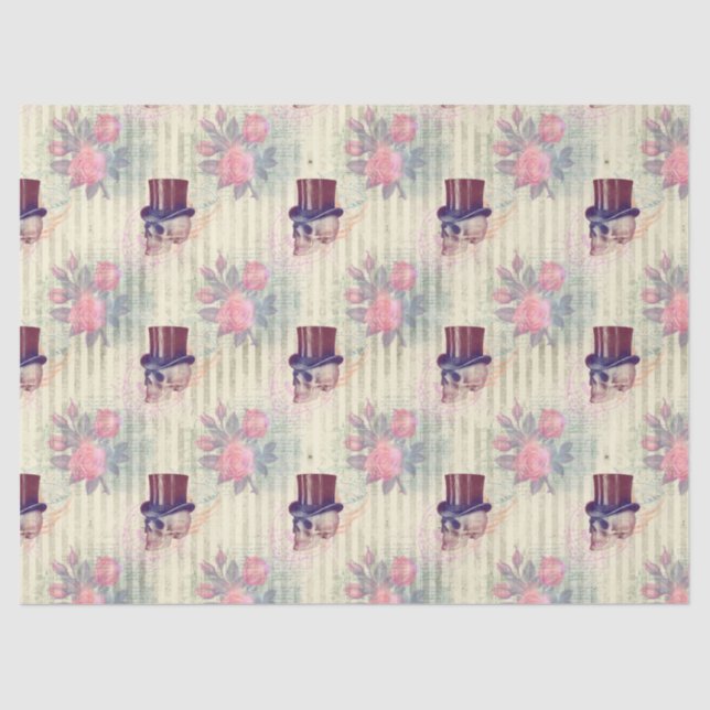 Steampunk Skulls and Roses Decoupage Tissue Paper (Front)