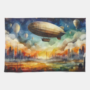 Steampunk Skyline w/ Zeppelin Kitchen Towel