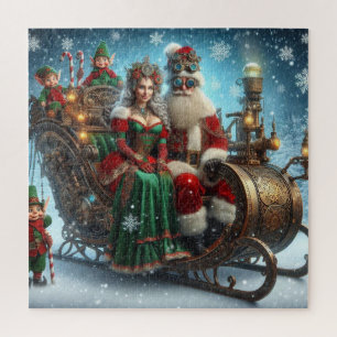 Steampunk Sled ~ Santa With Wife And Elves Jigsaw Puzzle