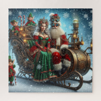 Steampunk Sled ~ Santa With Wife And Elves Jigsaw Puzzle