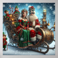 Steampunk Sled ~ Santa With Wife And Elves