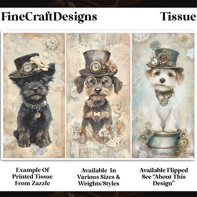 Steampunk Small Cute Dog Portraits DK9R Decoupage Tissue Paper (Creator Uploaded)